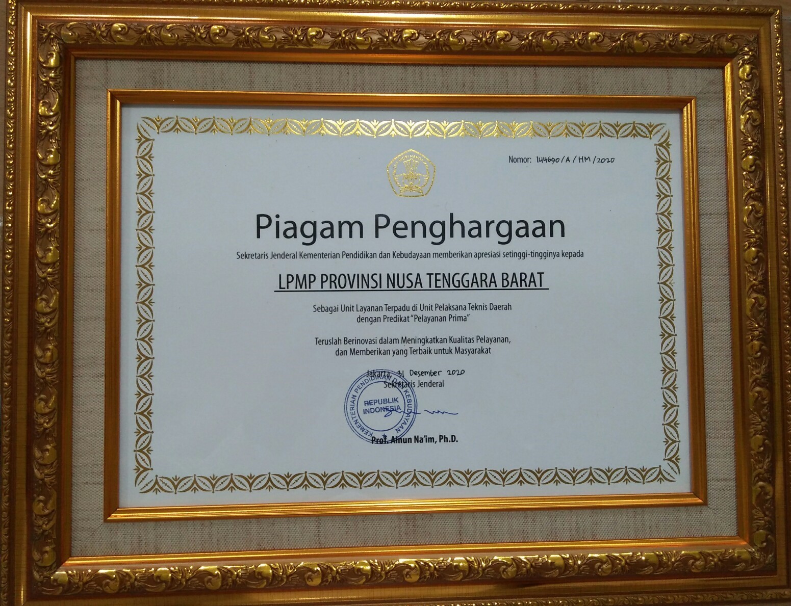 ULT LPMP PROVINSI NTB MERAIH PREDIKAT “ PELAYANAN PRIMA “