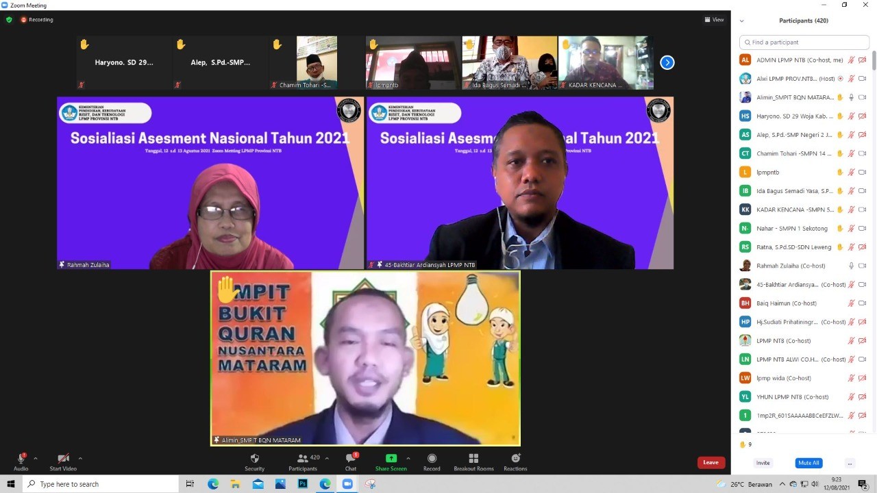 LPMP NTB menyelenggarakan Sosialisasi Asesmen Nasional Tahun 2021