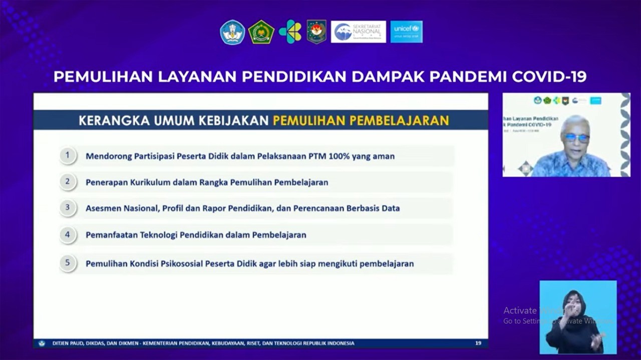 Pemerintah Terus Dorong Pemulihan Layanan Pendidikan Dampak Pandemi Covid-19