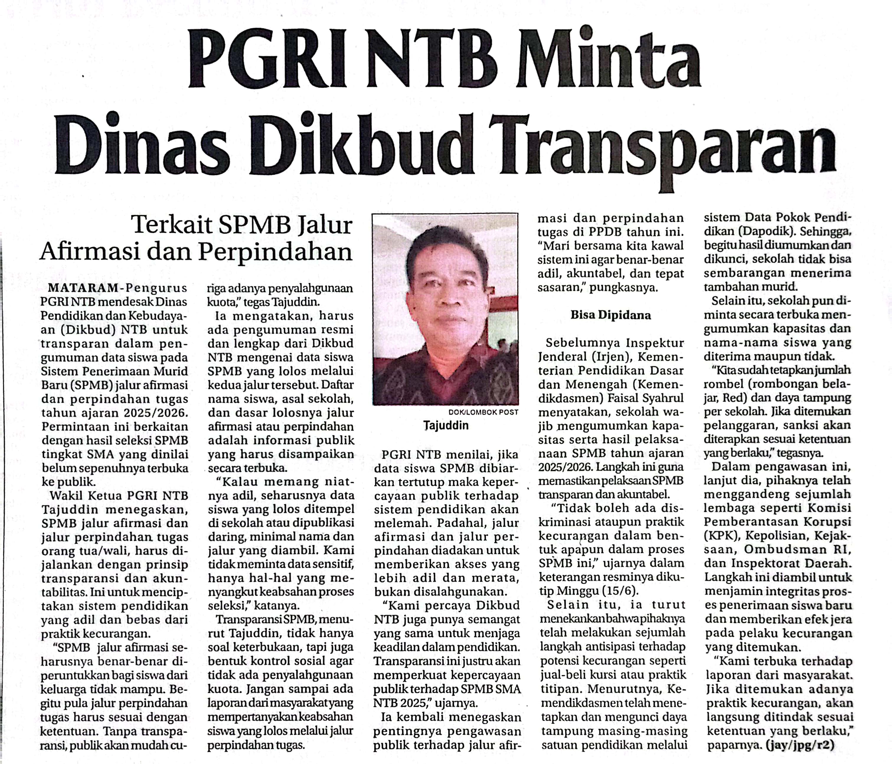 PGRI NTB MINTA DINAS DIKBUD TRANSPARAN