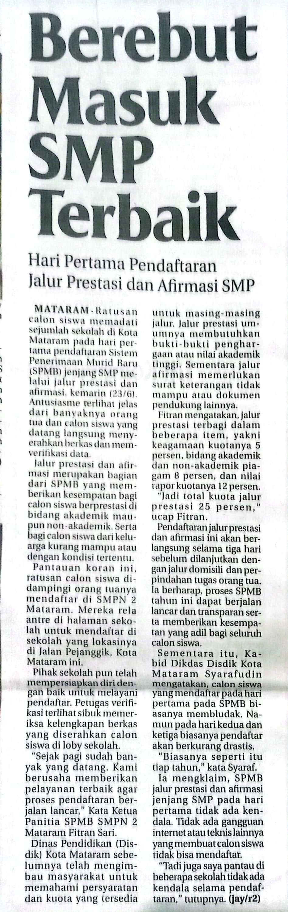 BEREBUT MASUK SMP TERBAIK