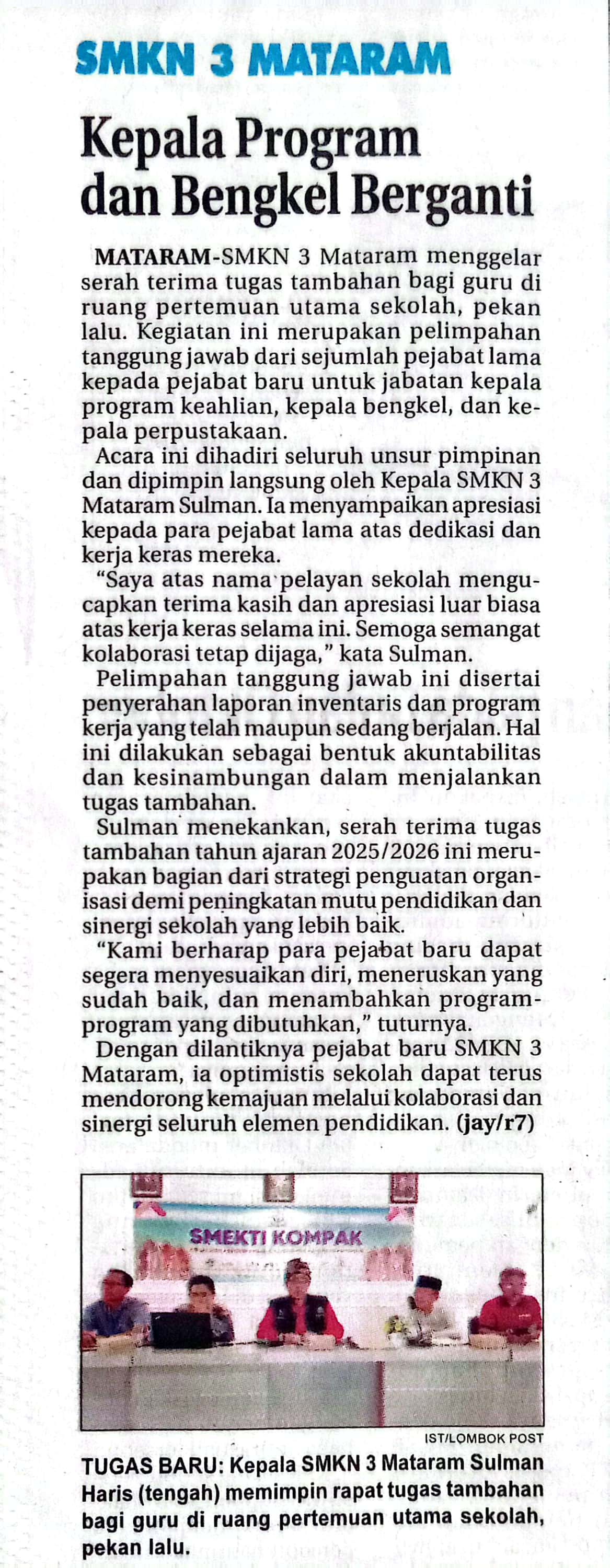 SMKN 3 MATARAM KEPALA PROGRAM DAN BENGKEL BERGANTI