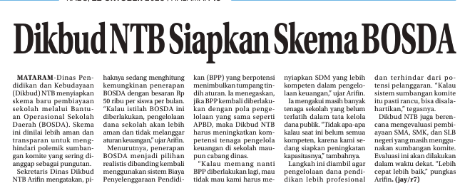 DIKBUD NTB SIAPKAN SEKEMA BOSDA