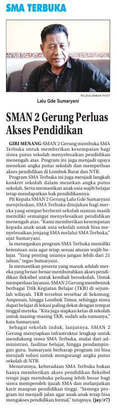 SMAN 2 Gerung Perluas Akses Pedidikan