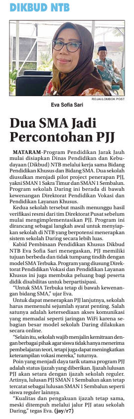 Dua SMA Jadi Percontohan PJJ