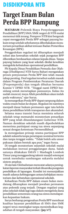 Target Enam Bulan Perda BPP Rampung