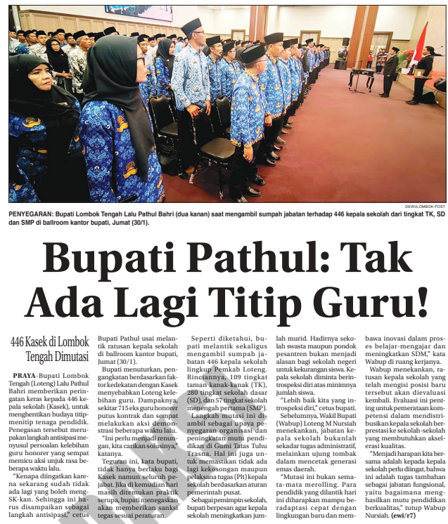 Bupati Pathul: Tak Ada Lagi Titip Guru