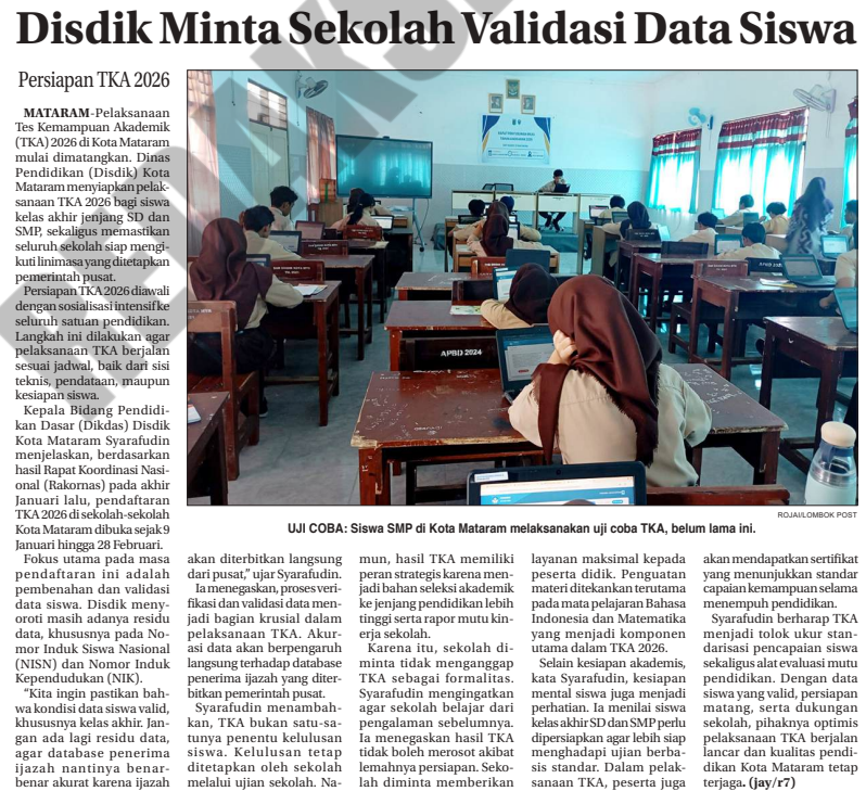 Disdik Minta Sekolah Validasi Data Siswa