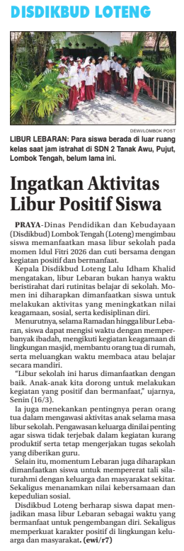 Ingatkan Aktivitas Libur Positif Siswa