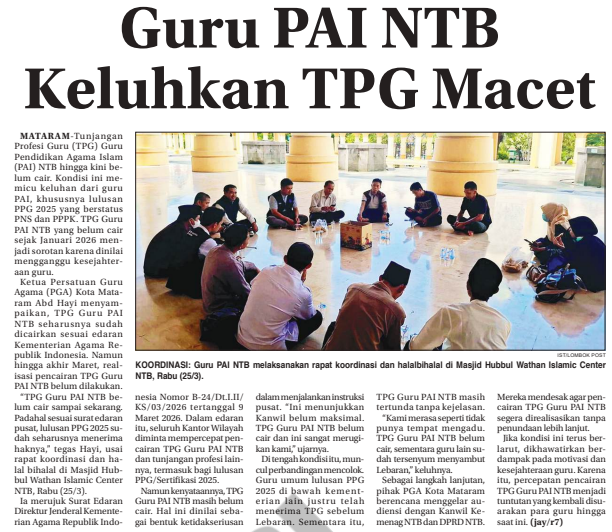 Guru PAI NTB Keluhkan TPG Macet