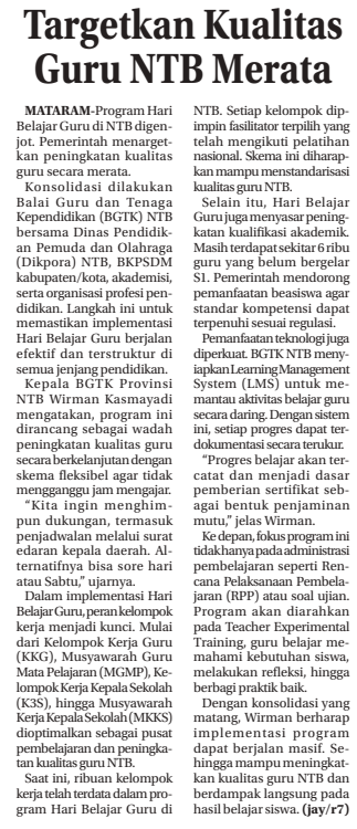 Targetkan Kualitas Guru NTB Merata