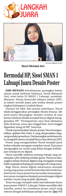 Labupai Bermodal HP, Siswi SMAN 1 Labuapi Juara Desain Poster