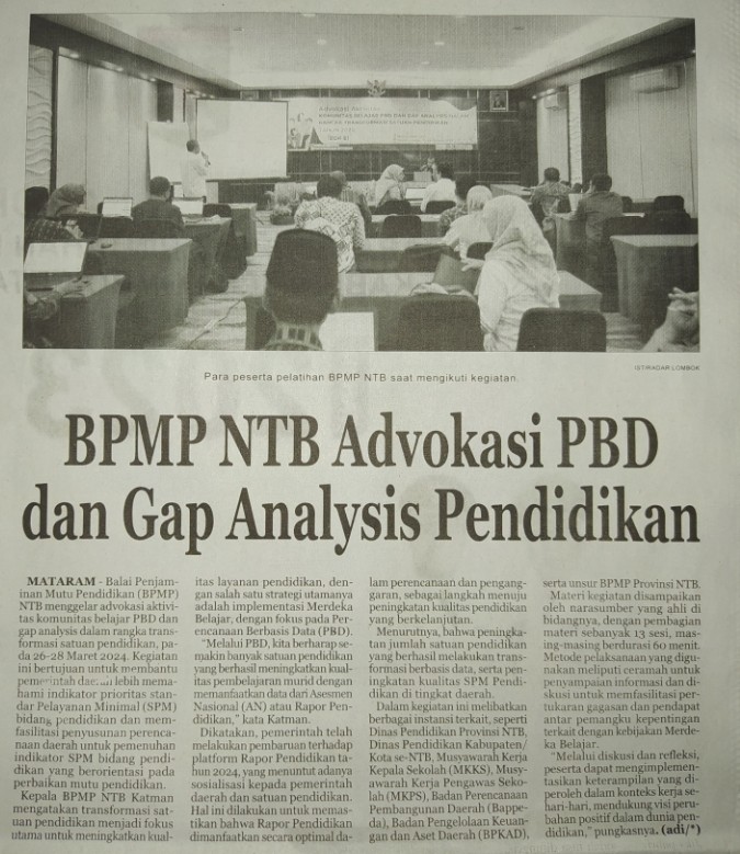 BPMP NTB Advokasi PBD dan GAP Analysis Pendidikan