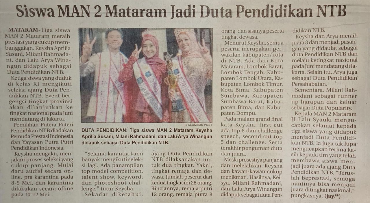 SISWA MAN 2 MATARAM JADI DUTA PENDIDIKAN NTB