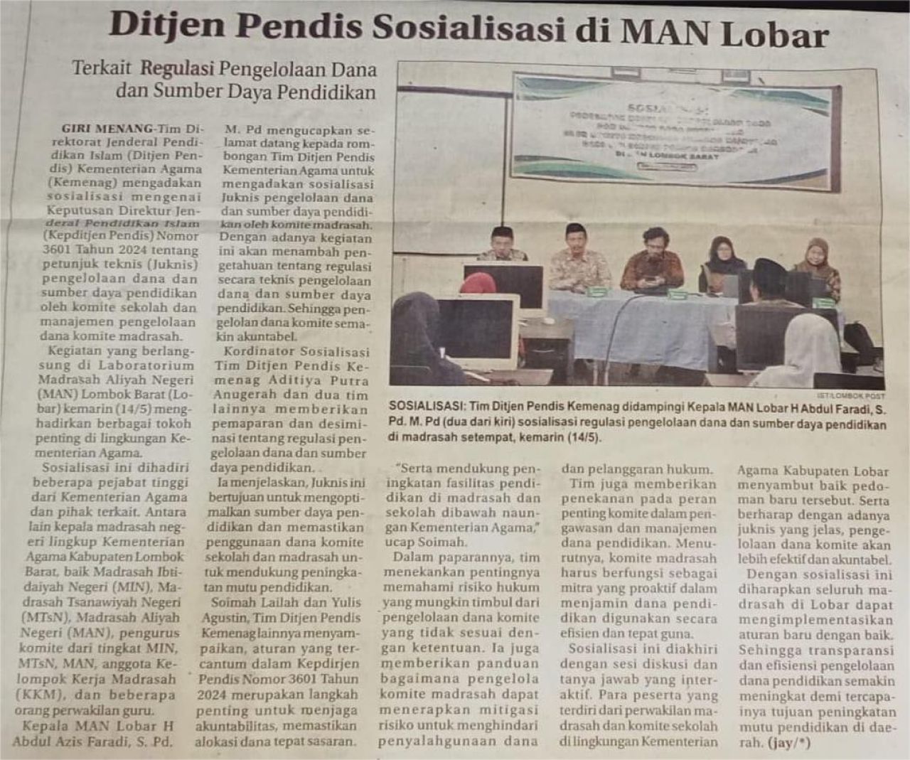 DITJEN PENDIS SOSIALISASI DI SMAN LOBAR