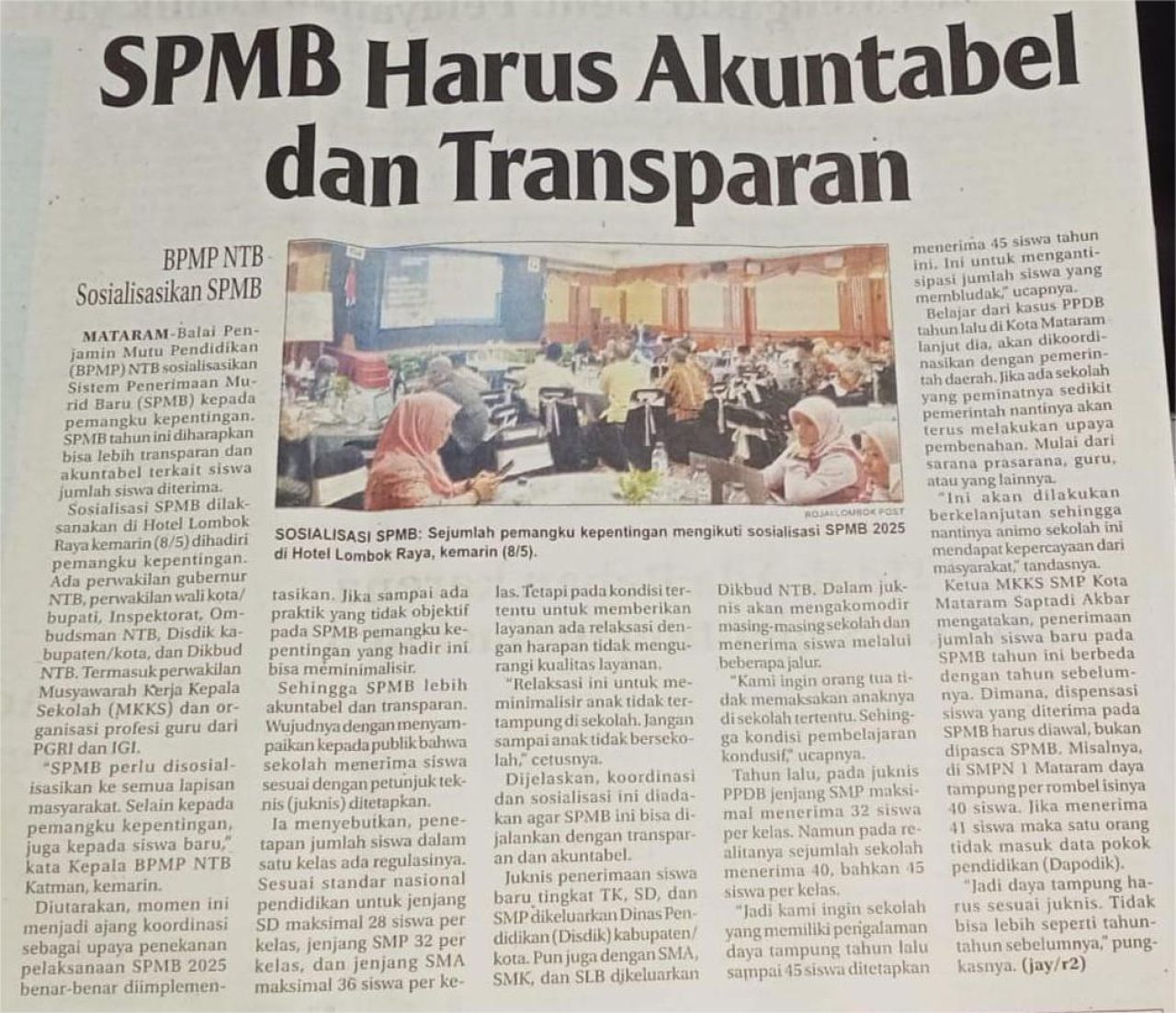 SPMB HARUS AKUNTABEL DAN TRANSPARAN