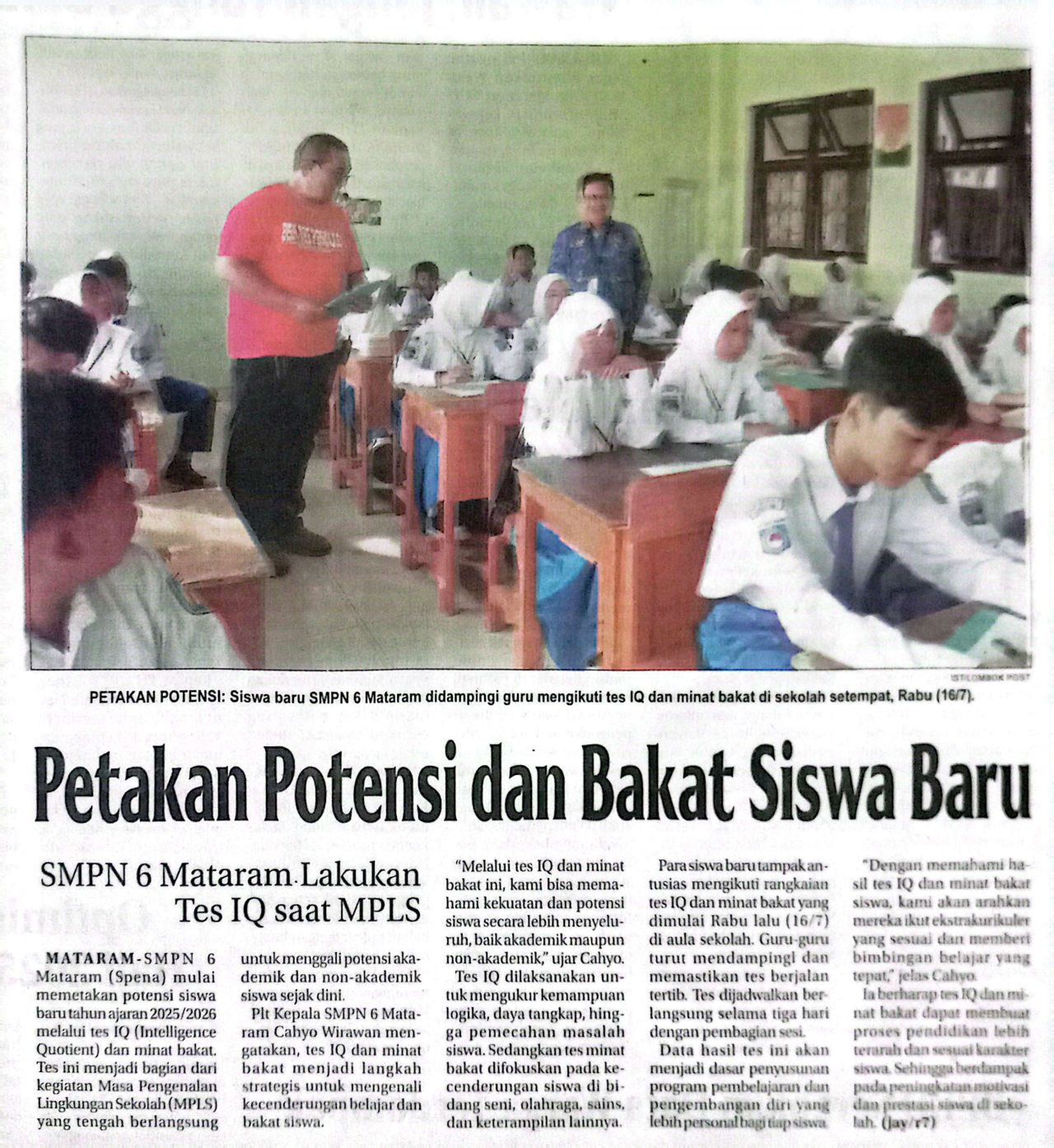 PETAKAN POTENSI DAN BAKAT SISWA BARU