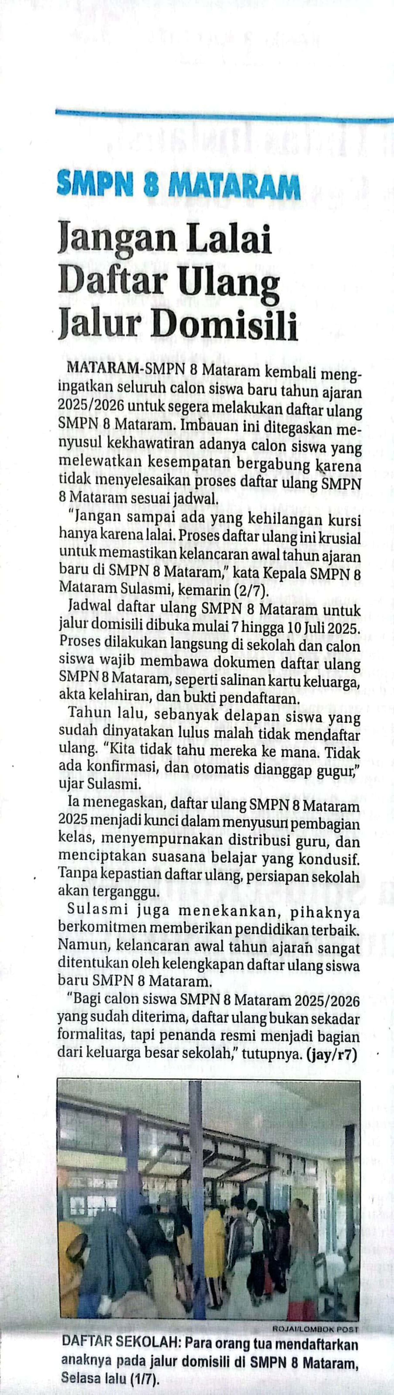 JANGAN LALAI DAFTAR ULANG JALUR DOMISILI