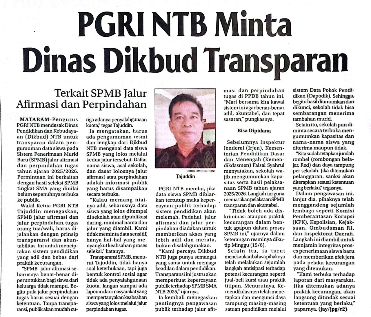 PGRI NTB MINTA DINAS DIKBUD TRANSPARAN