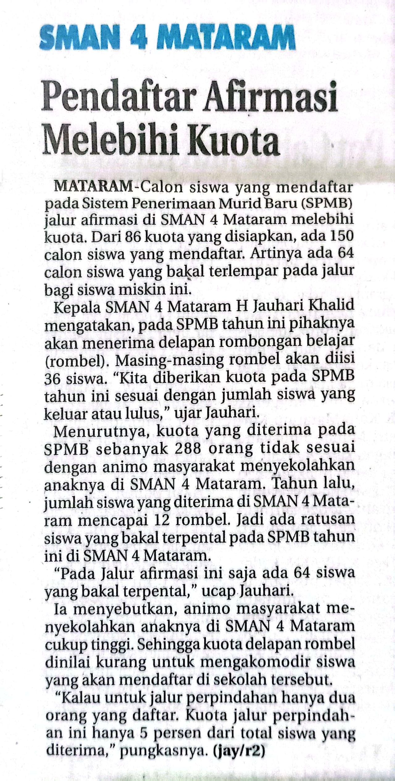 SMAN 4 MATARAM PENDAFTARAN AFIRMASI MELEBIHI KUOTA