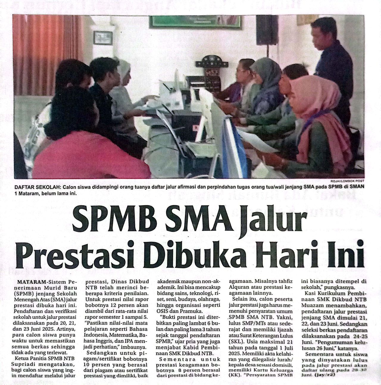 SPMB SMA JALUR PRESTASI DIBUKA HARI INI