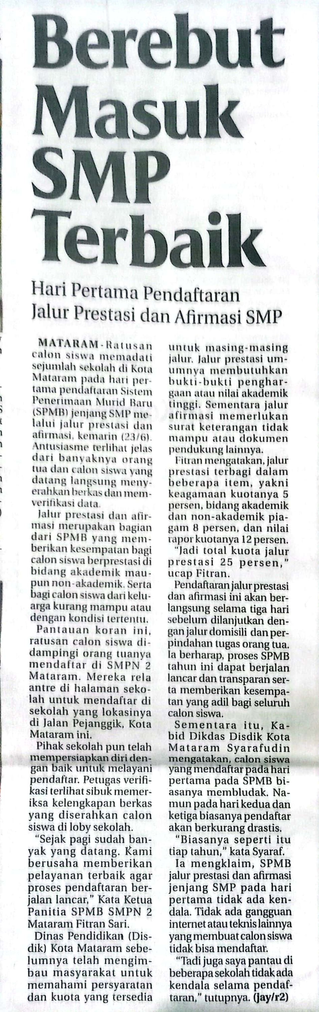 BEREBUT MASUK SMP TERBAIK