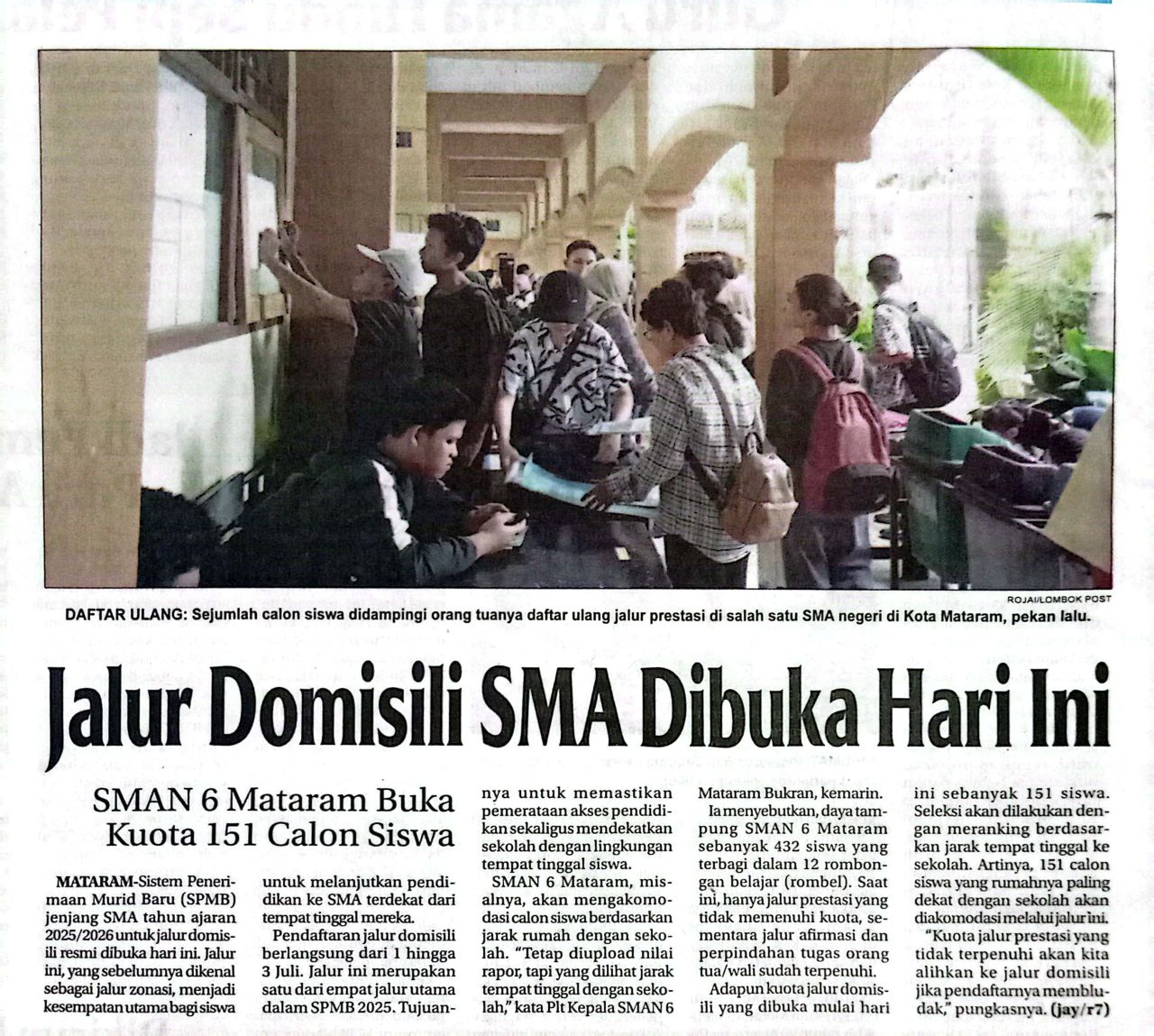 JALUR DOMISILI SMA DIBUKA HARI INI