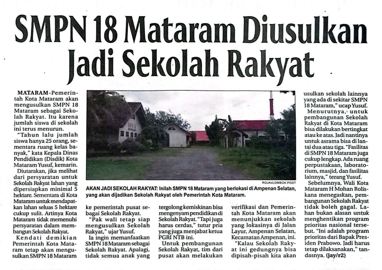SMP 18 MATARAM DIUSULKAN JADI SEKOLAH RAKYAT