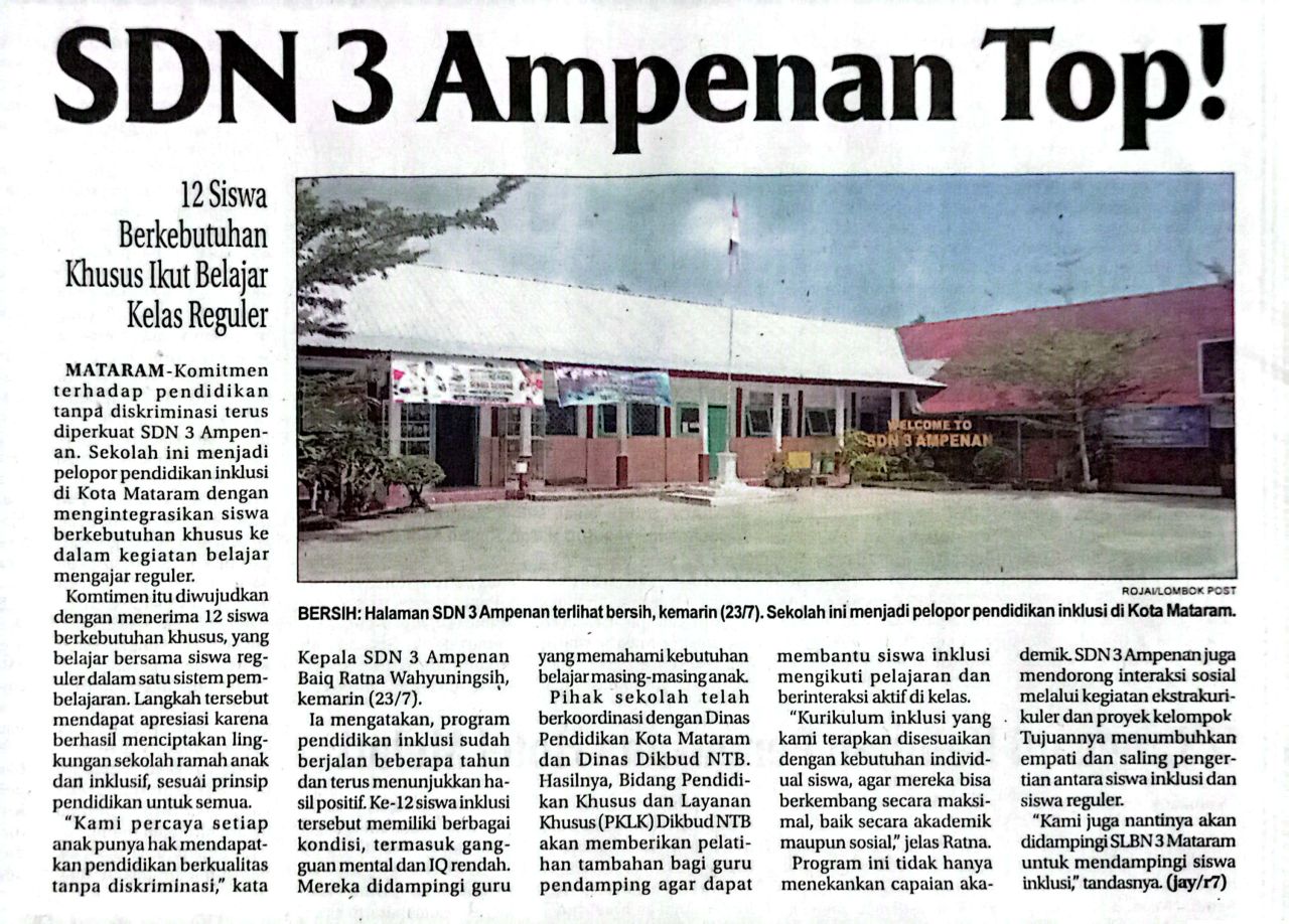 SDN 3 AMPENAN TOP! 12 SISWA BERKEBUTUHAN KHUSUS IKUT BELAJAR KELAS REGULER