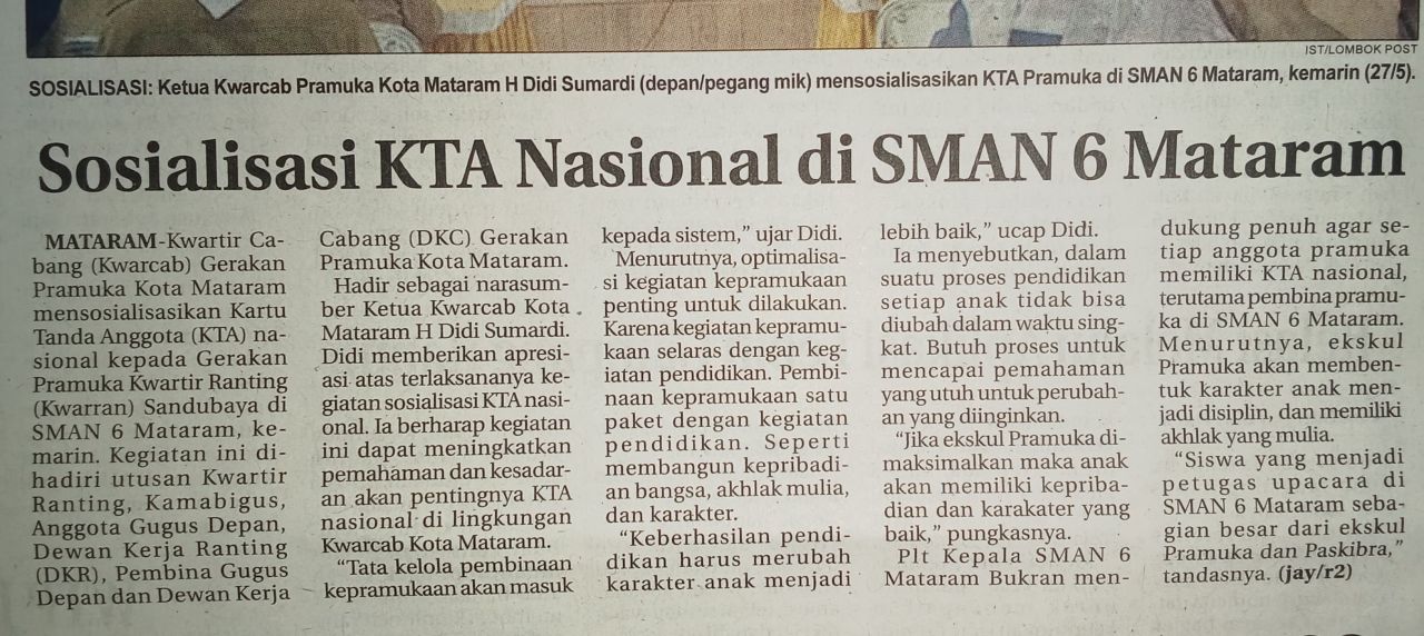 SOSIALISASI KTA NASIONAL DI SMAN 6 MATARAM