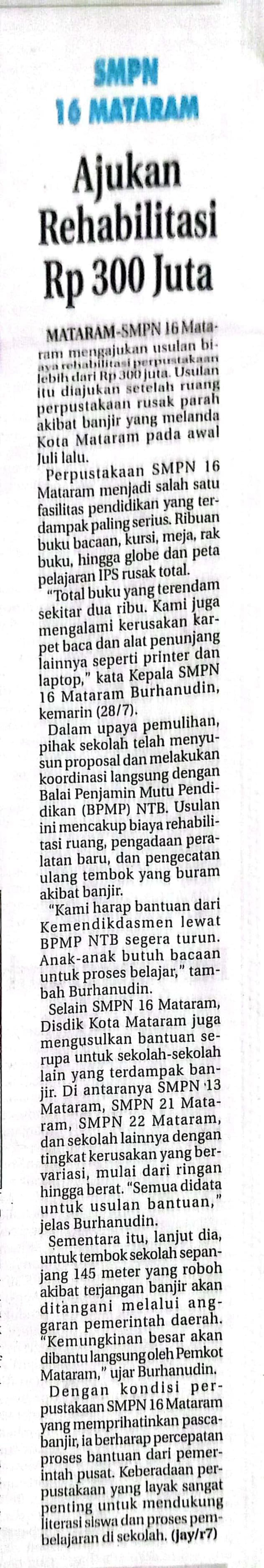 SMP 16 MATARAM AJUKAN REHABILITASI Rp.300 JUTA
