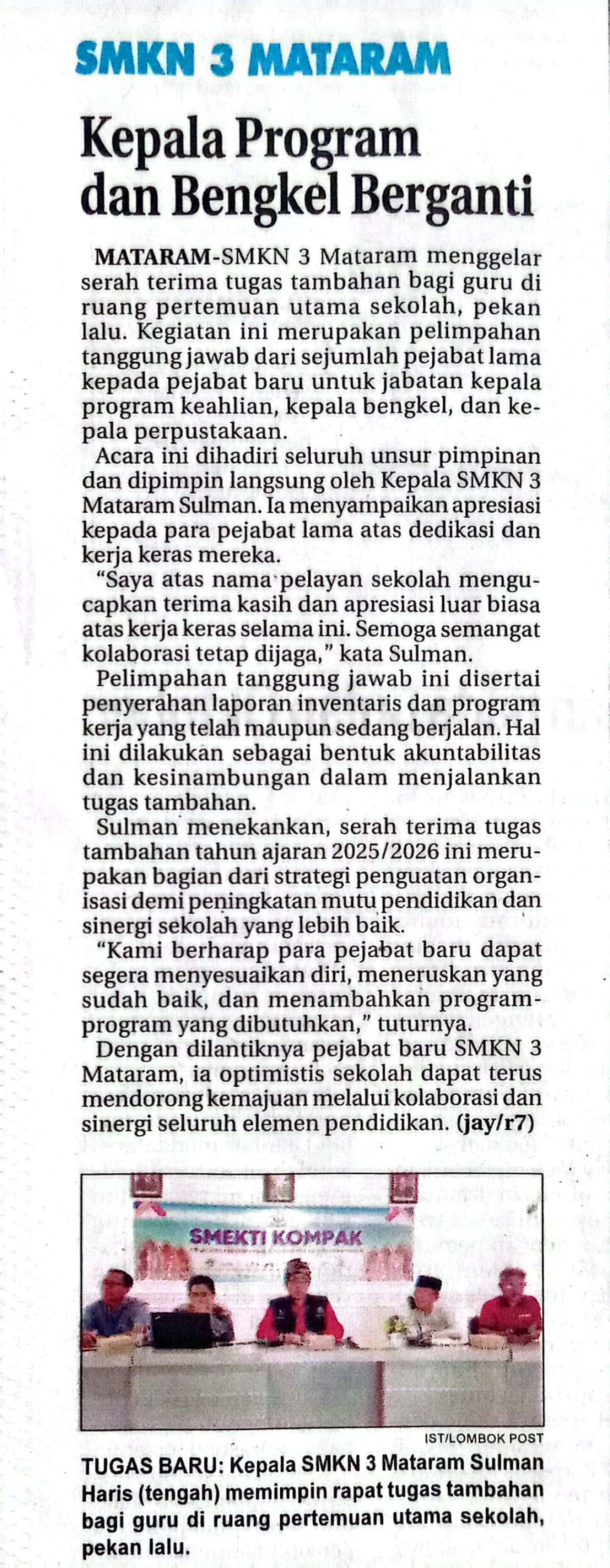 SMKN 3 MATARAM KEPALA PROGRAM DAN BENGKEL BERGANTI