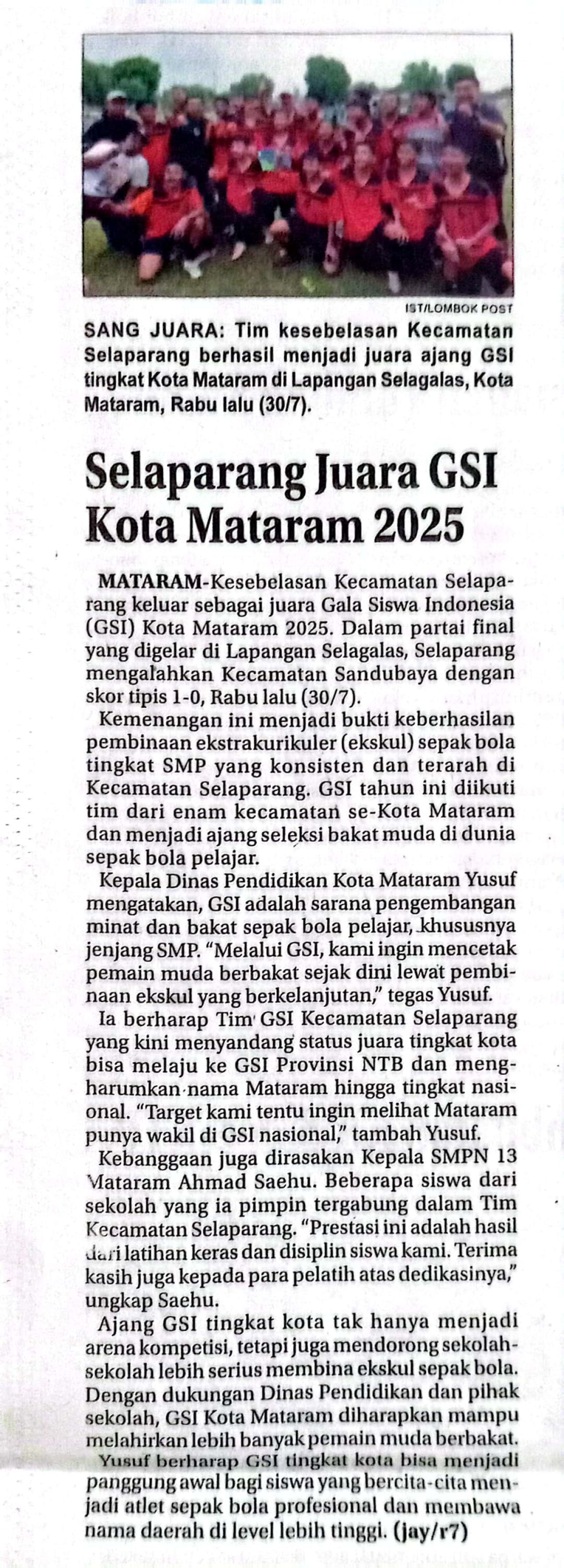 SELAPARANG JUARA GSI KOTA MATARAM 2025