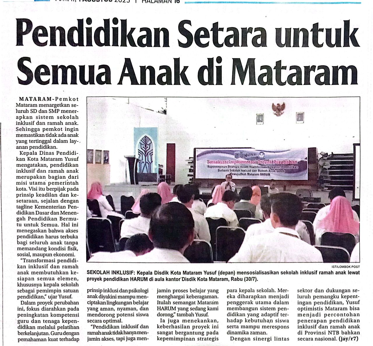 PENDIDIKAN SETARA UNTUK SEMUA ANAK DI MATARAM