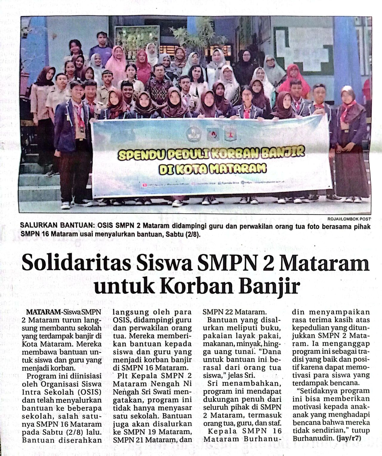 SOLIDARITAS SISWA SMPN 2 MATARAM UNTUK KORBAN BANJIR