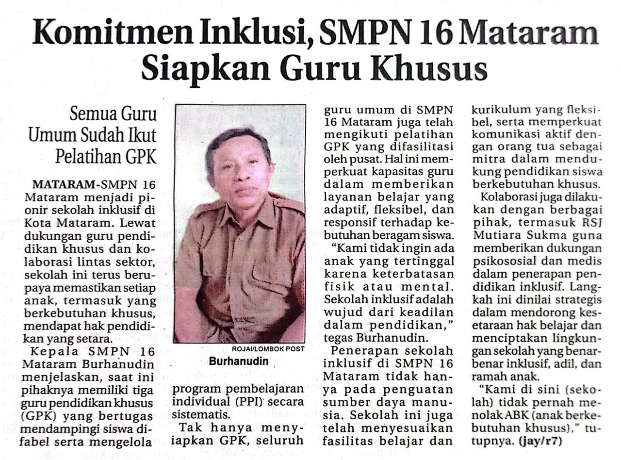 KOMITMEN INKLUSI,SMPN 16 MATARAM SIAPKAN GURU KHUSUS