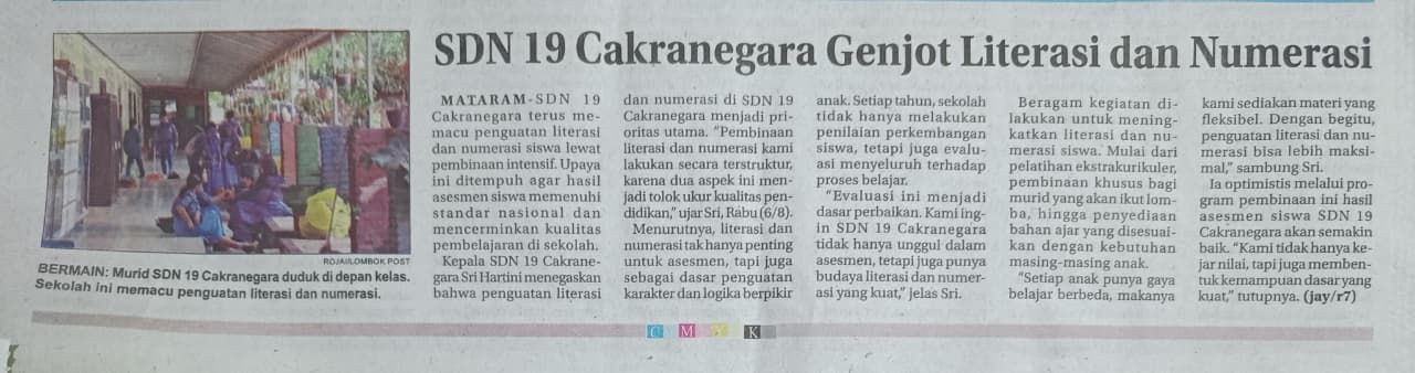 SDN 19 CAKRANEGARA GENJOT LITERASI DAN NUMERASI