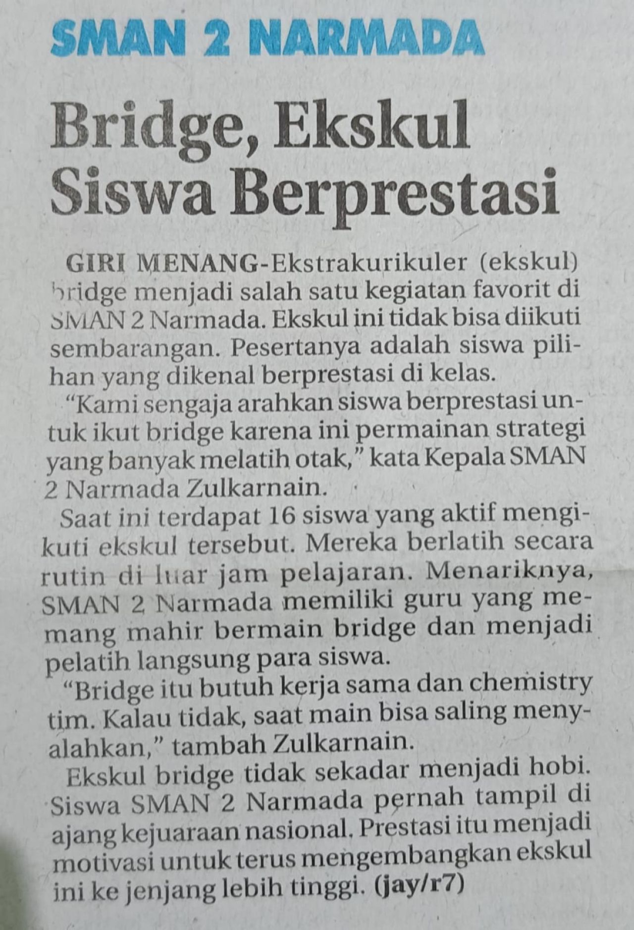 SMAN 2 MATARAM BRIDGE,EKSKUL SISWA BERPRESTASI