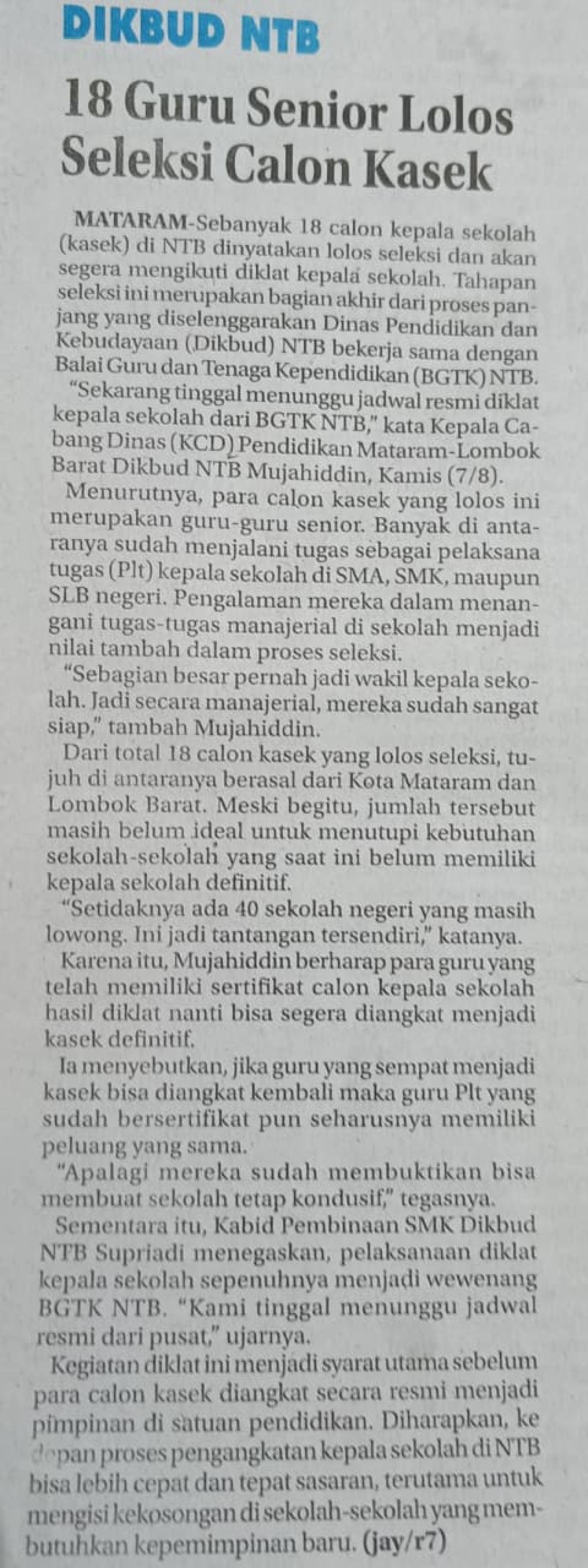 18 GURU SENIOR LOLOS SELEKSI CALON KASEK