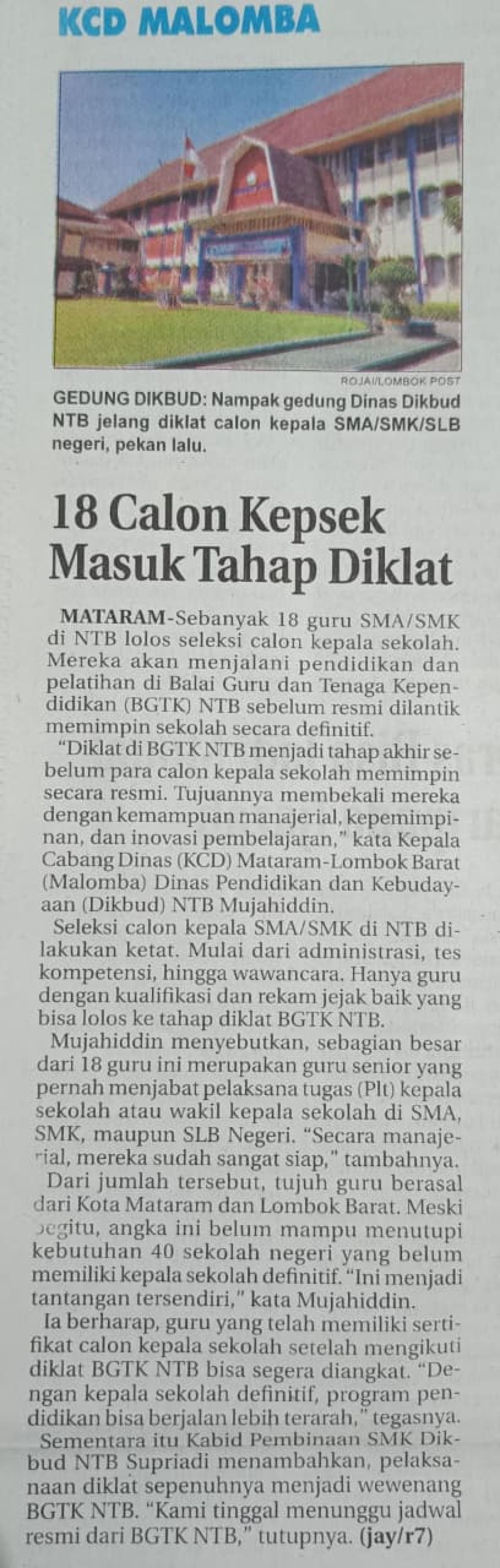 18 CALON KEPSEK MASUK TAHAP DIKLAT