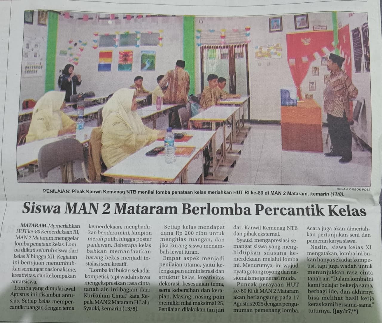 SISWA MAN 2 MATARAM BERLOMBA PERCANTIK KELAS
