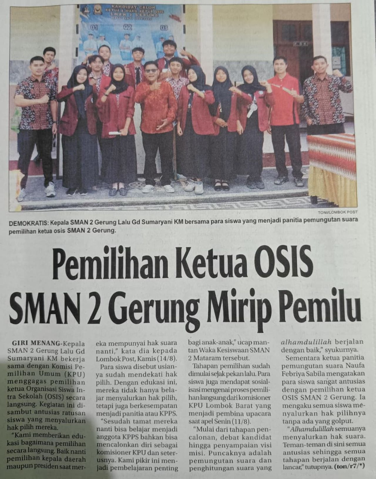 PEMILIHAN KETUA OSIS SMAN 2 GERUNG MIRIP PEMILU