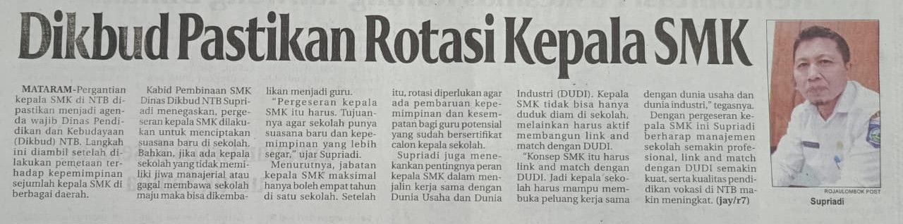 DIKBUD PASTIKAN ROTASI KEPALA SMK