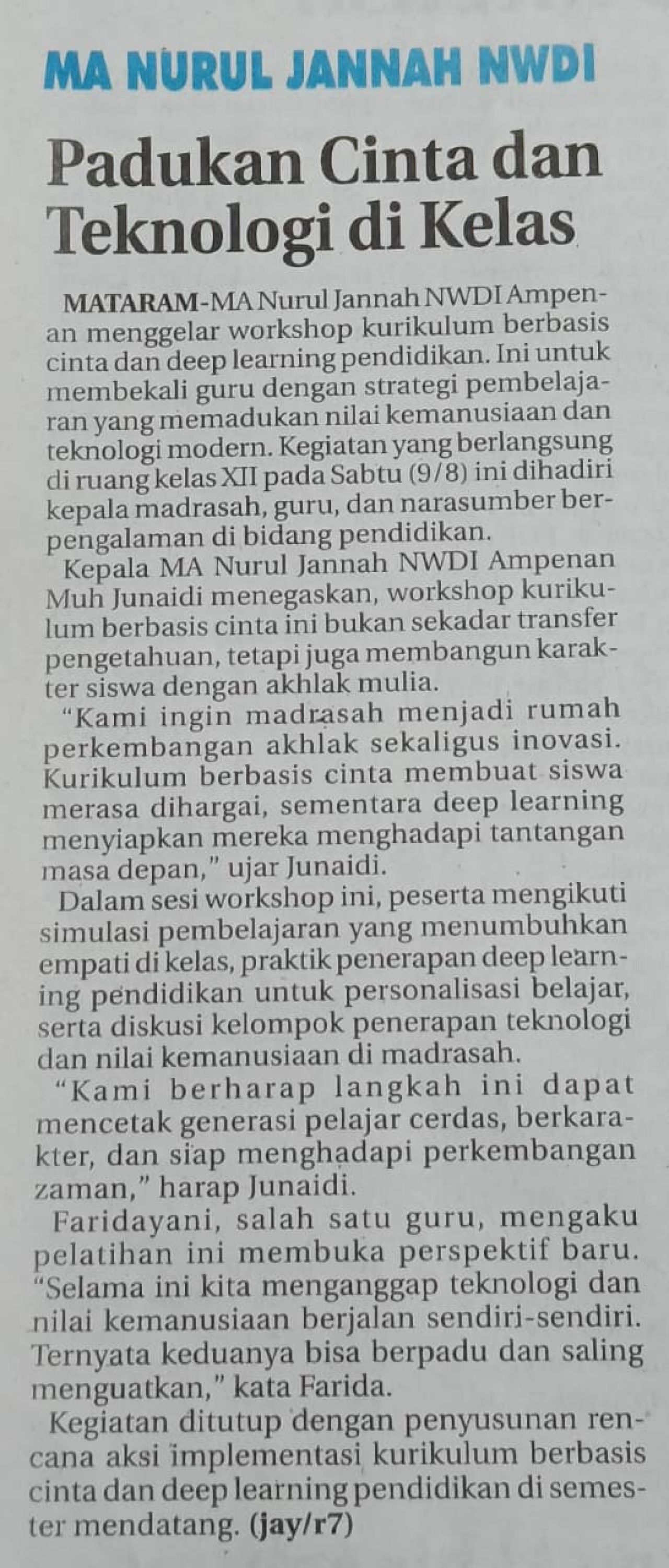 MA NURUL JANNAH NWDI PADUKAN CINTA DAN TEKNOLOGI DI KELAS