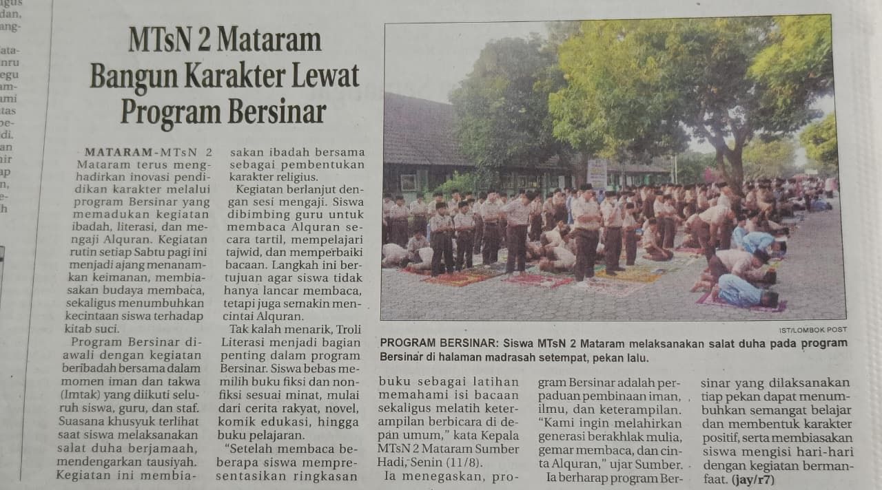 MTSN 2 MATARAM BANGUN KARAKTER LEWAT PROGRAM BERSINAR