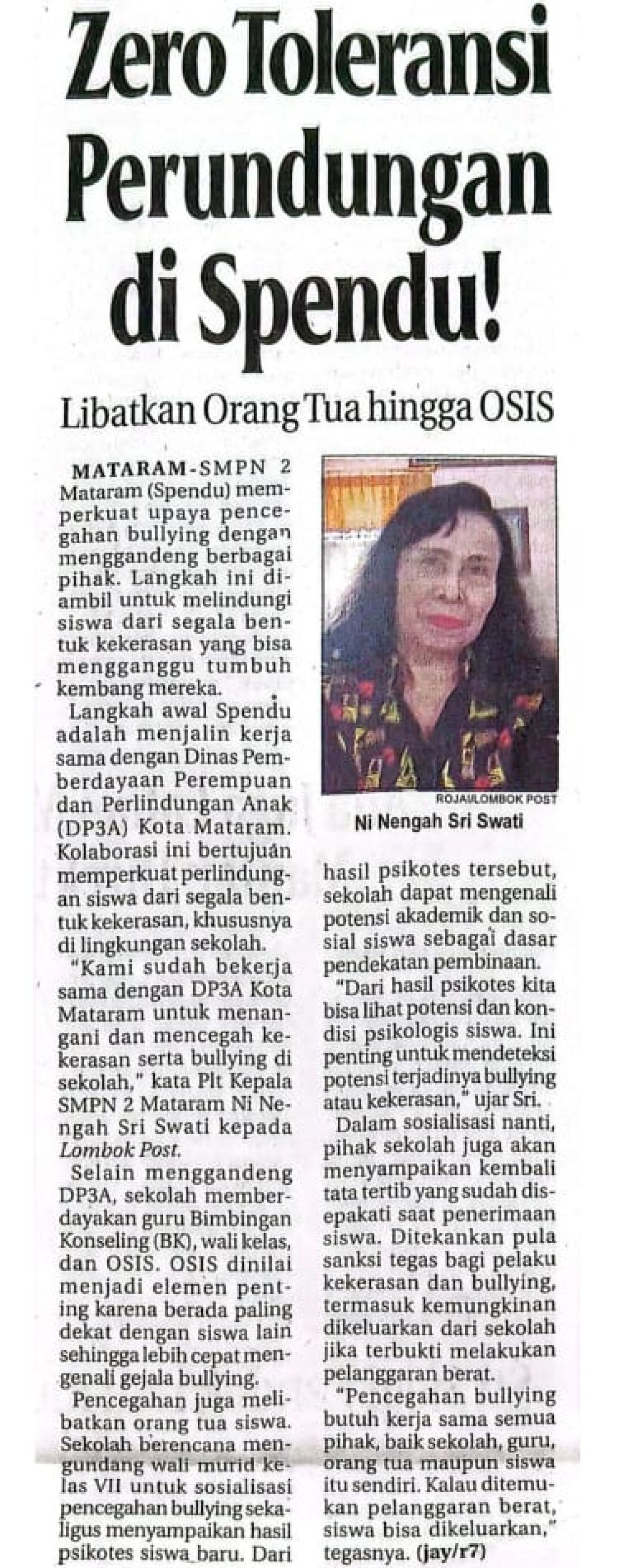 ZERO TOLERANSI PERUNDUNGAN DI SPENDU!