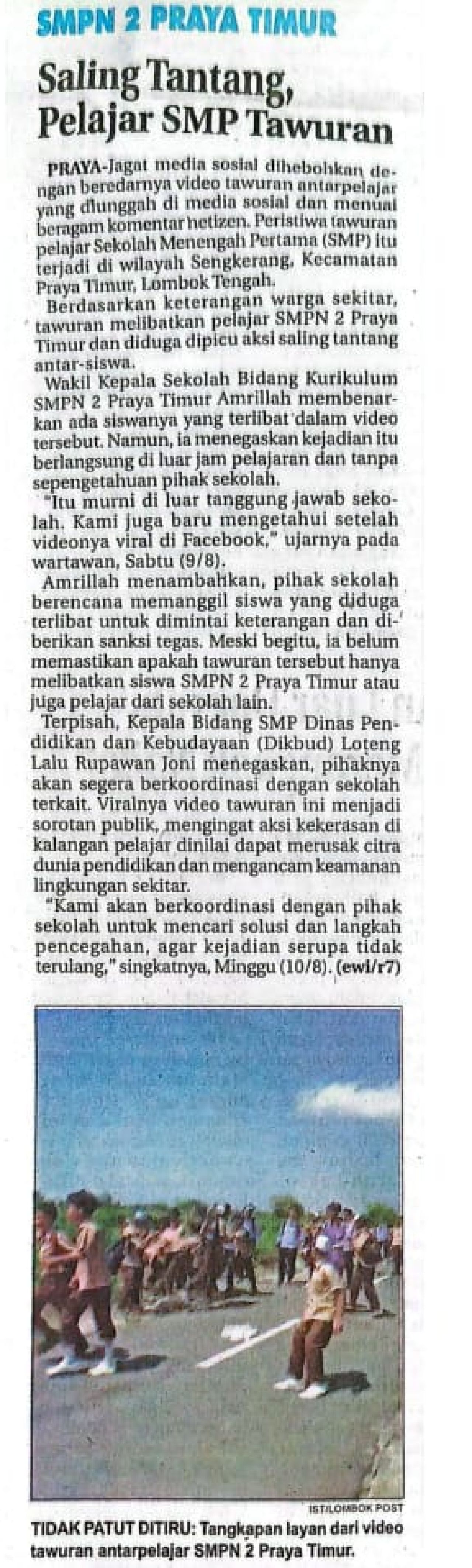 SMPN 2 PRAYA TIMUR.SALING TANTANG,PELAJAR SMP TAWURAN