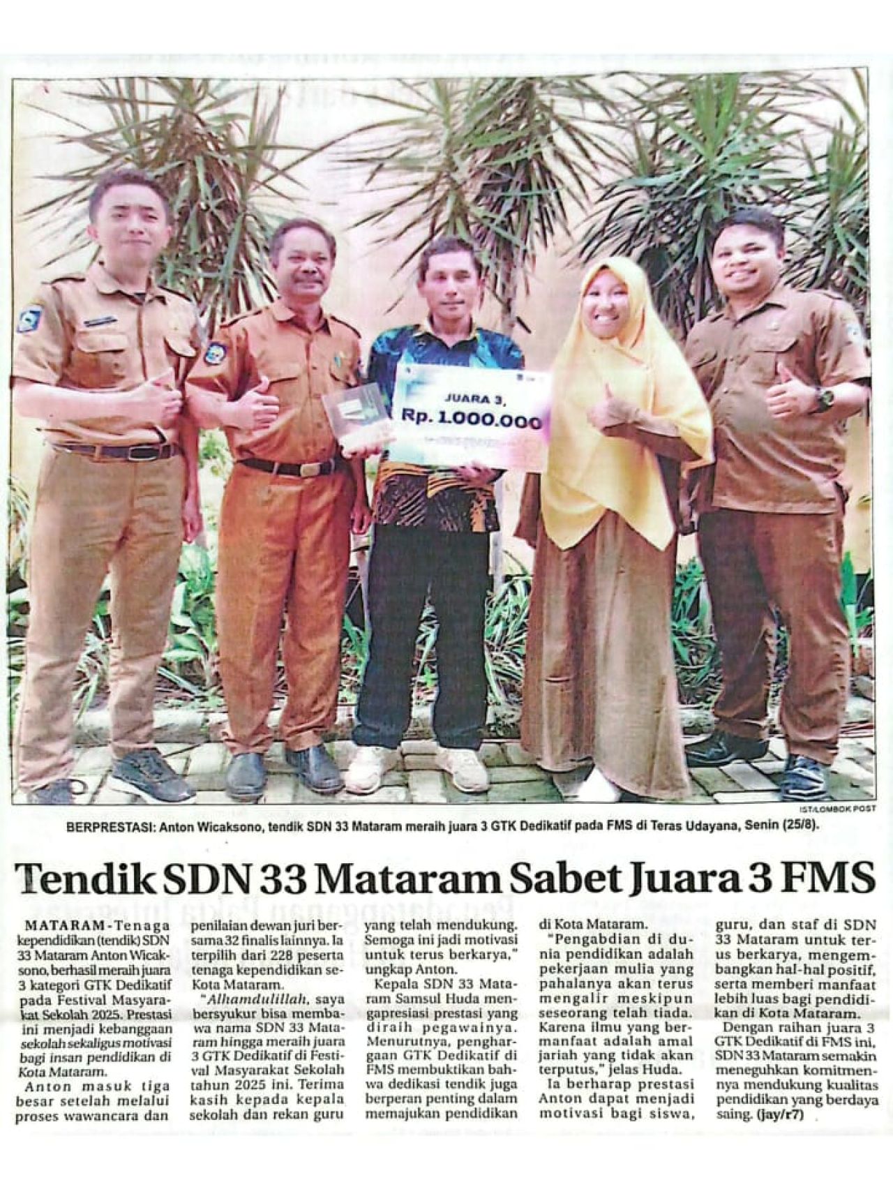 TENDIK SDN 33 MATARAM SABET JUARA 3 FMS
