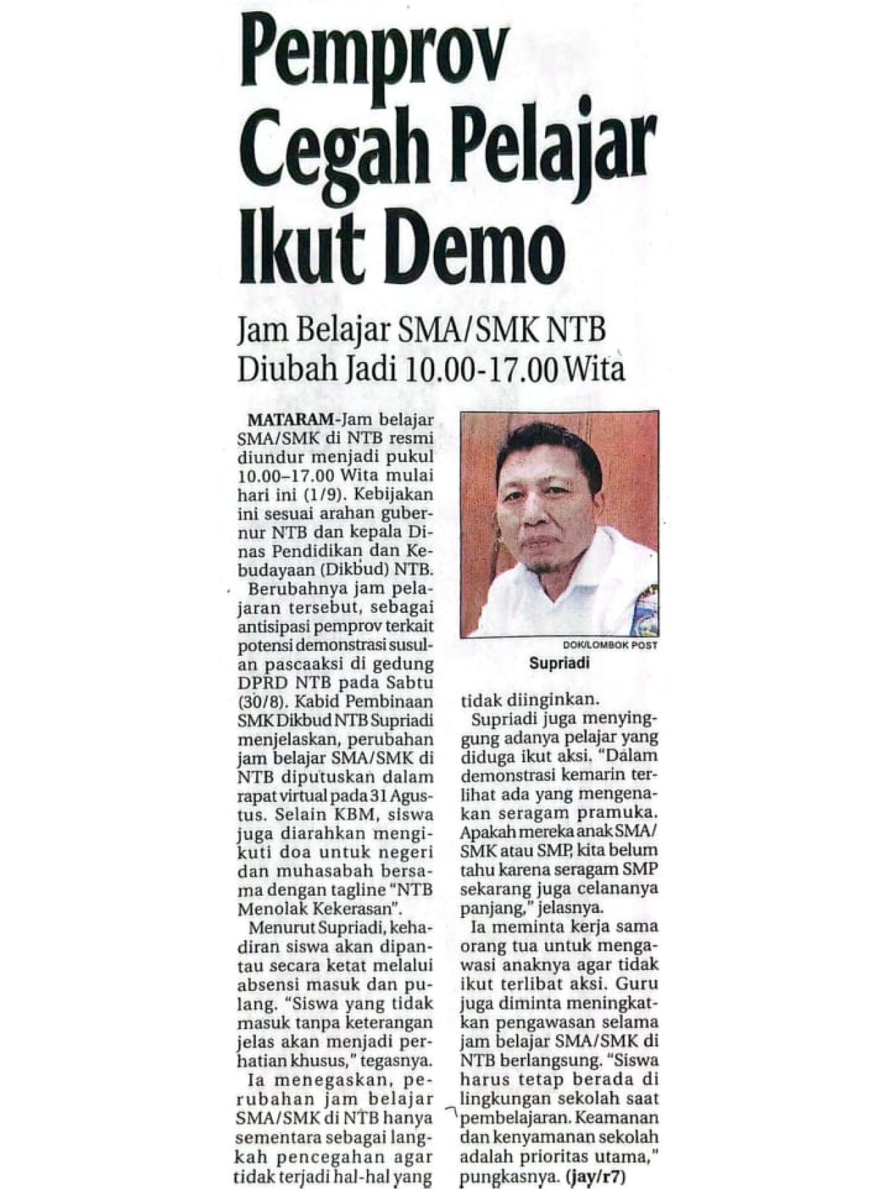 PEMPROV CEGAH PELAJAR IKUT DEMO