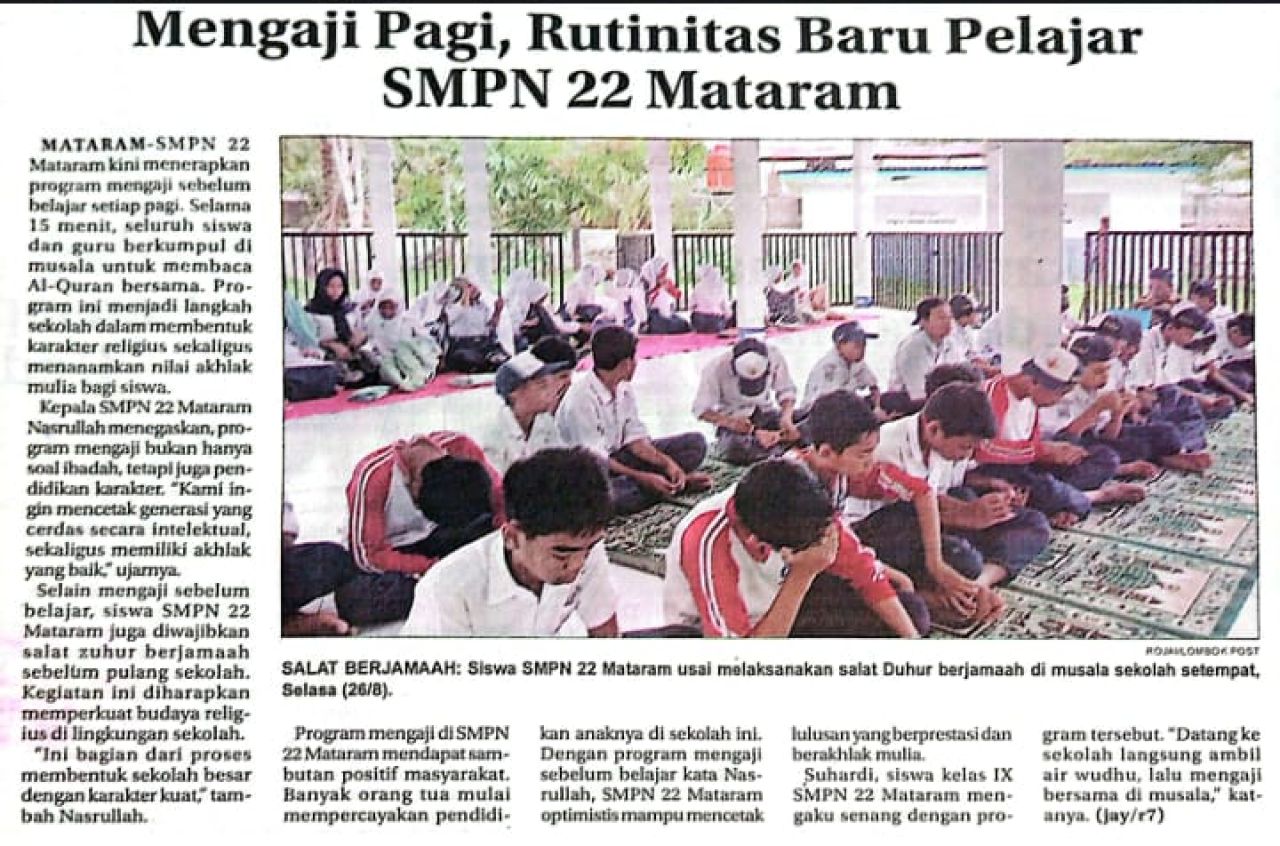 MENGAJI PAGI, RUTINITAS BARU PELAJAR SPMN 22 MATARAM